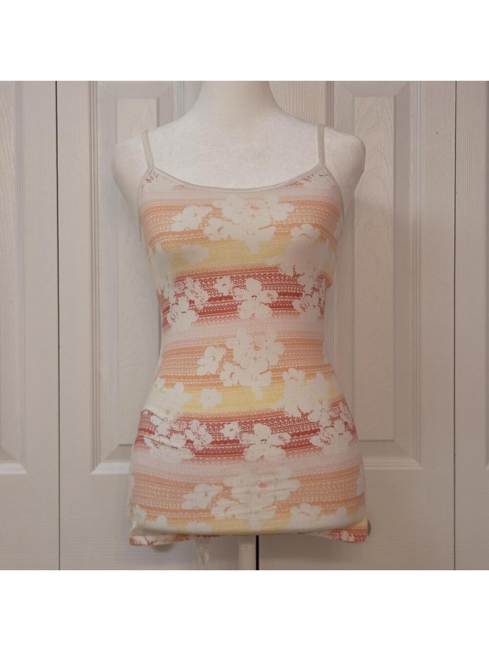 Sunset Gradient Tropical Tribal Print Cami Top Sz XS Y2K Hawaiian Hibiscus Tank